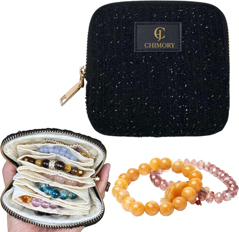 CHIMORY 2026 New Travel Jewelry Case, Travel Jewelry Organizer for Rings, Bracelets, & Bangles, Elegant Jewelry Pouch for Journey, Crystal Jewelry Storage Pouch, Valentines Day Gifts for Her, Shining Black - Image 1